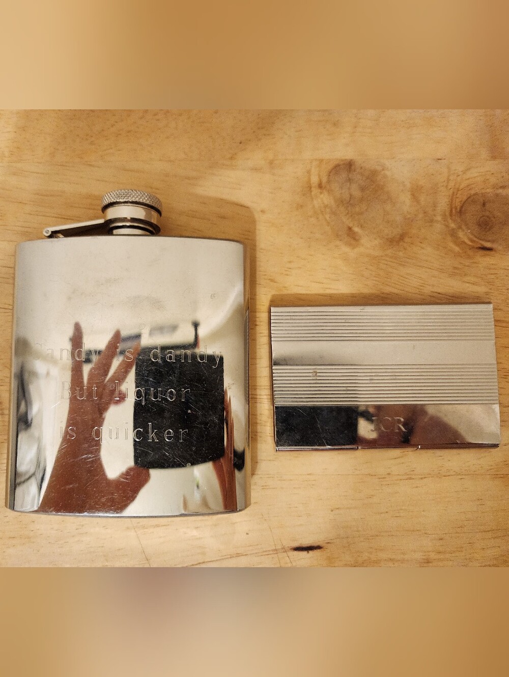 Stainless Steel Hip Flask 7oz Flask and Card Case Set - Silver